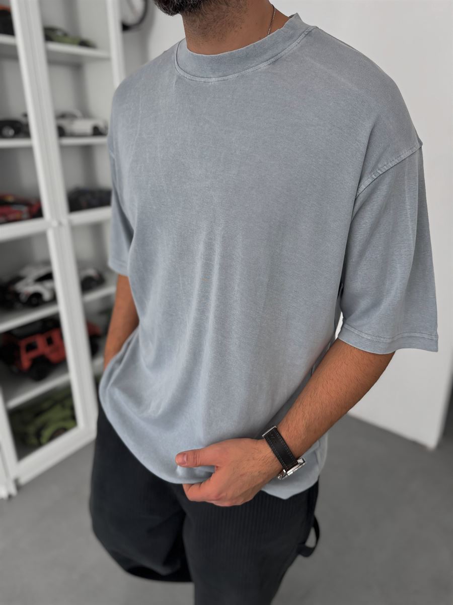 Grey Washed Lycra Oversize T-Shirt C-069