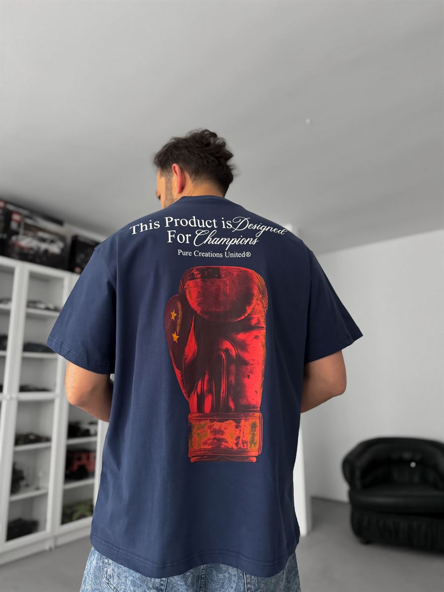 Navy Blue United Print Oversize T-Shirt C-009