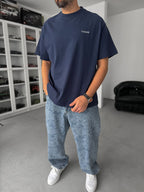 Navy Blue United Print Oversize T-Shirt C-009