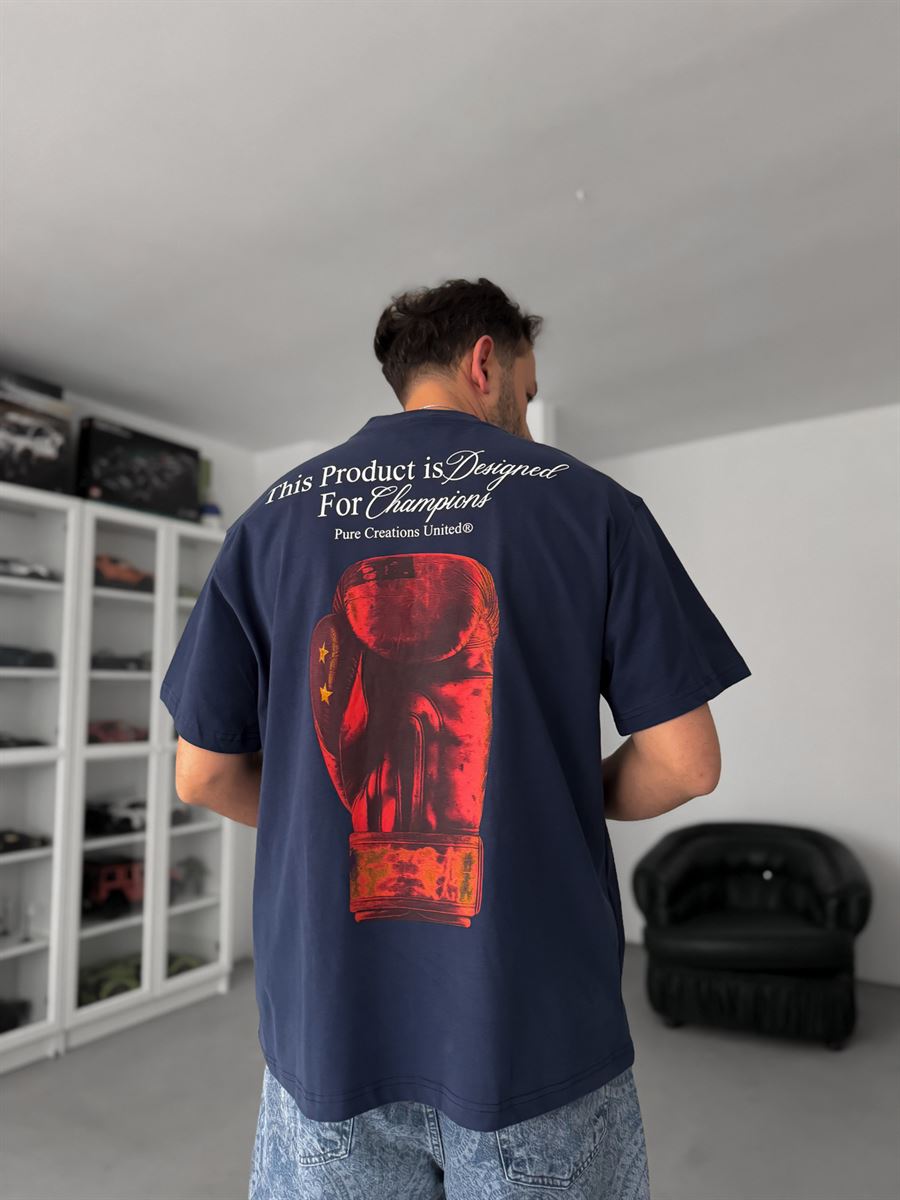 Navy Blue United Print Oversize T-Shirt C-009