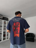 Navy Blue United Print Oversize T-Shirt C-009