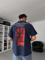 Navy Blue United Print Oversize T-Shirt C-009
