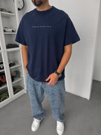 Navy Blue Sea Embroidered Oversize T-Shirt C-03