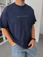 Navy Blue Sea Embroidered Oversize T-Shirt C-03