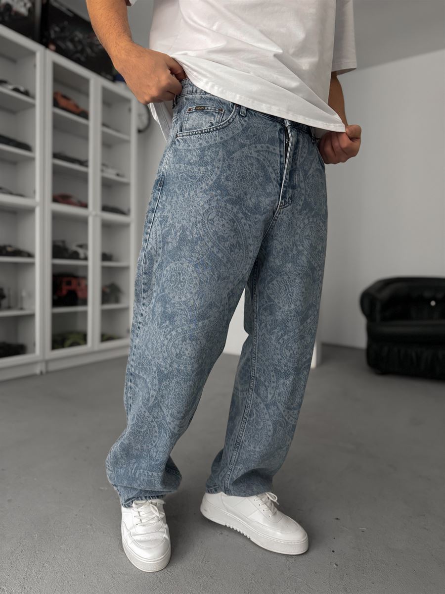 Blue Patterned Baggy Pants C-6596