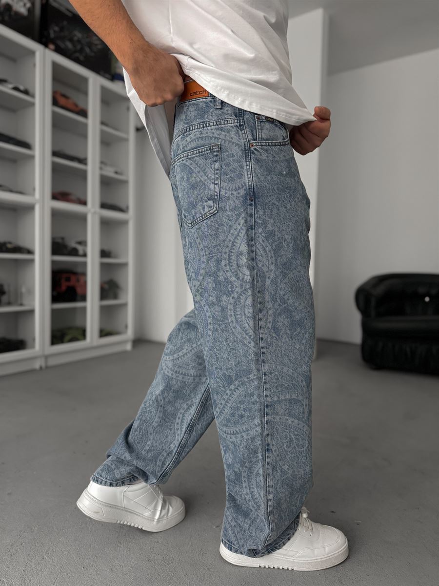 Blue Patterned Baggy Pants C-6596