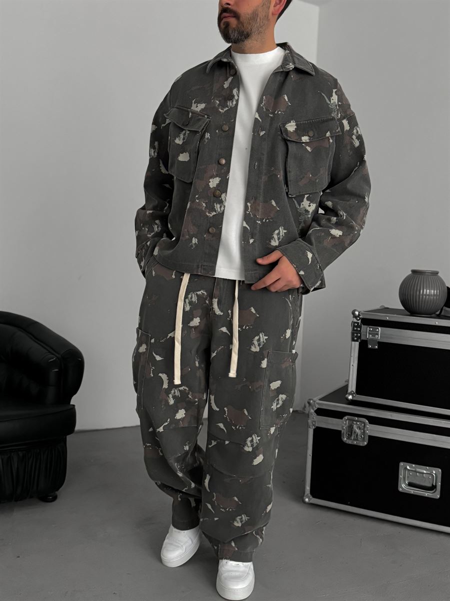 Grey Camouflage Pocket Jacket C-1790