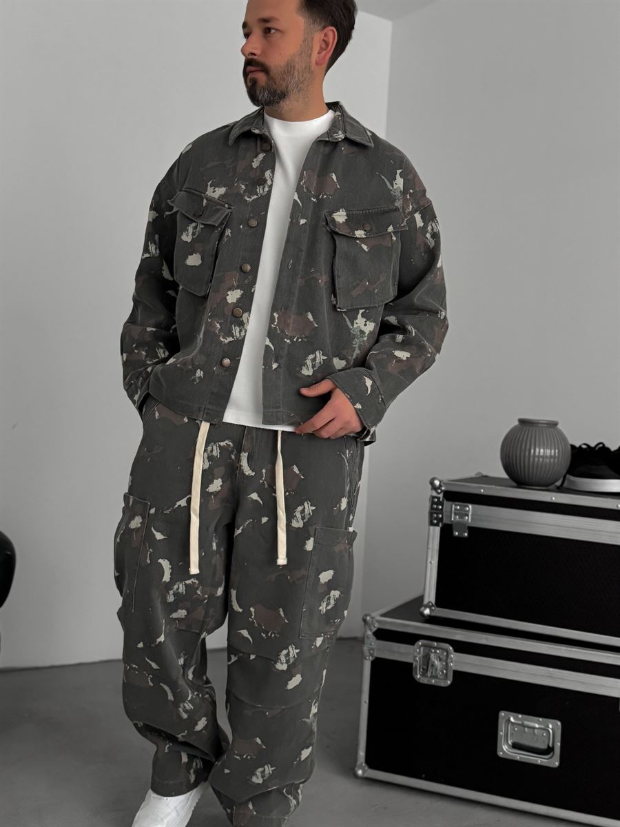 Grey Camouflage Pocket Jacket C-1790