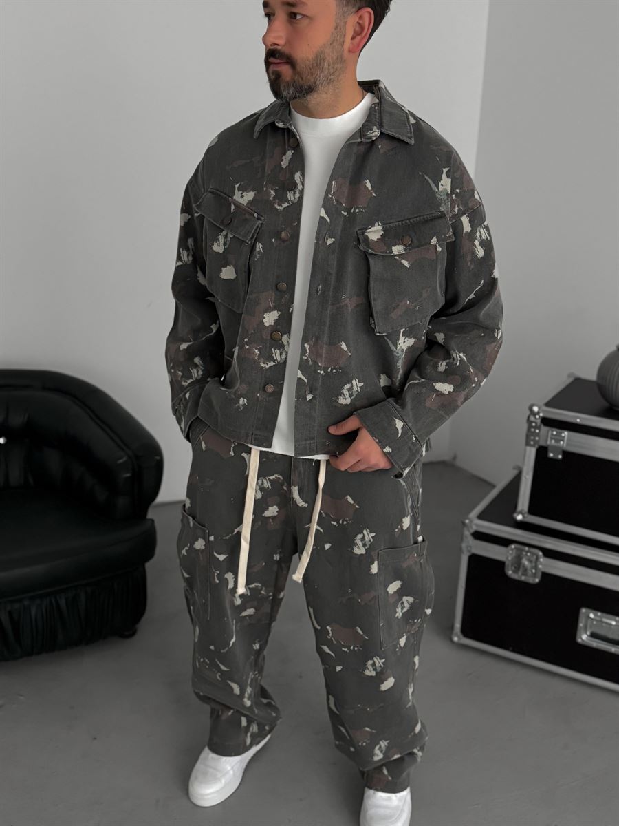 Grey Camouflage Pocket Jacket C-1790