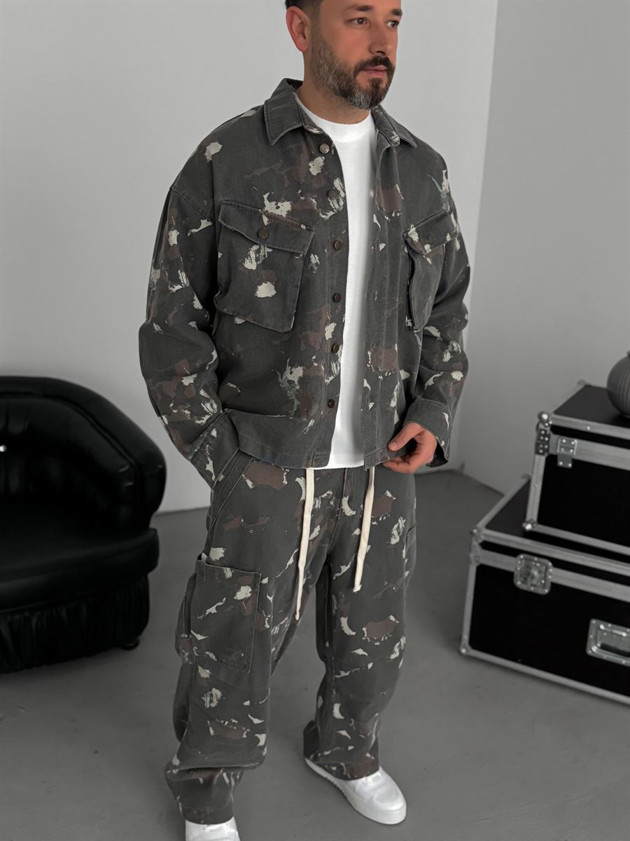 Grey Camouflage Pocket Jacket C-1790