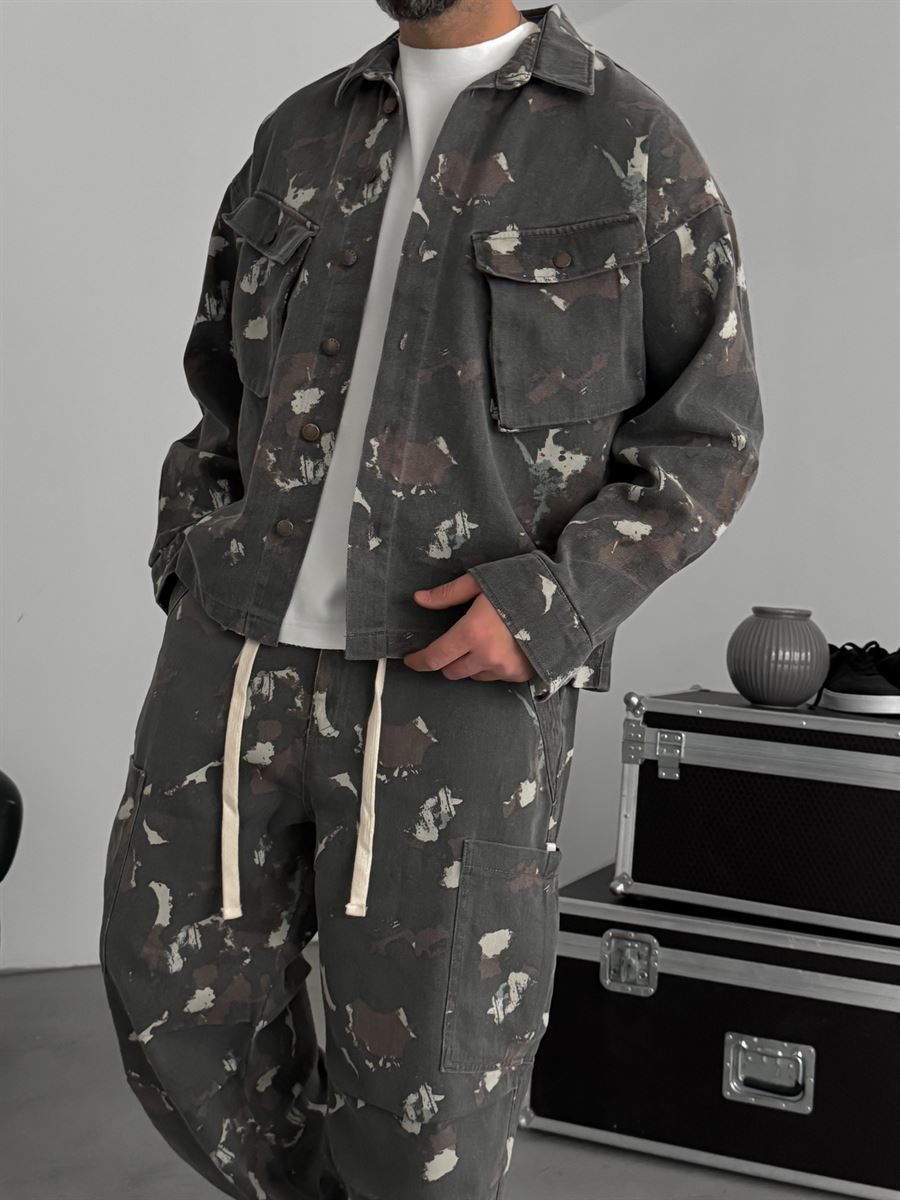 Grey Camouflage Pocket Jacket C-1790