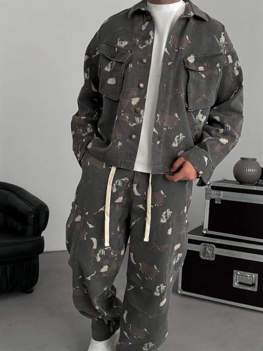 Grey Camouflage Pocket Jacket C-1790