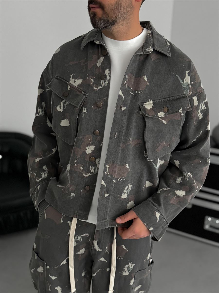 Grey Camouflage Pocket Jacket C-1790