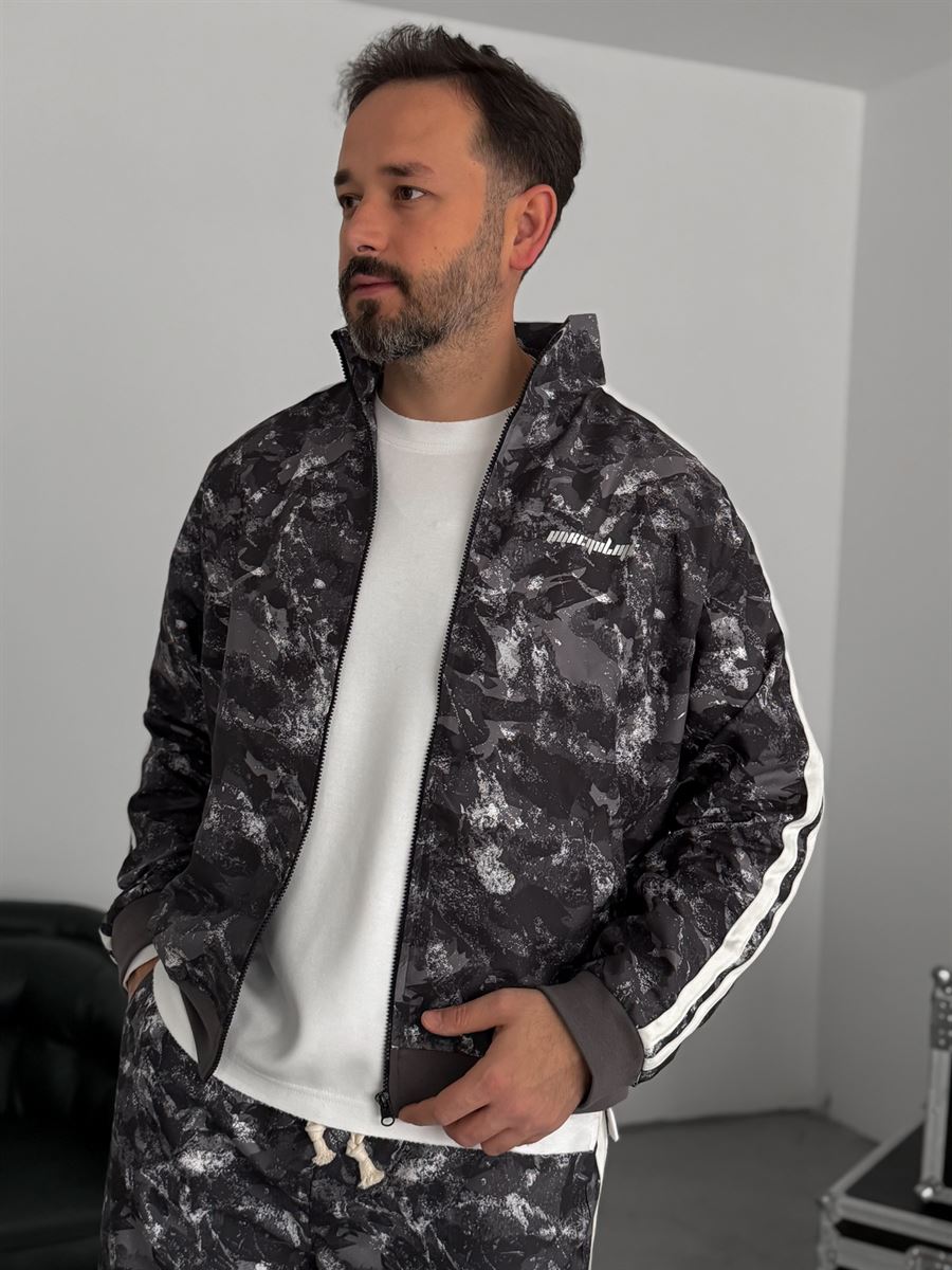 Anthracite Digital Print Striped Seasonal Jacket JJ-184