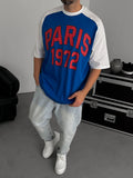 Blue Paris Print Oversize T-Shirt JJ-343