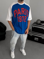 Blue Paris Print Oversize T-Shirt JJ-343