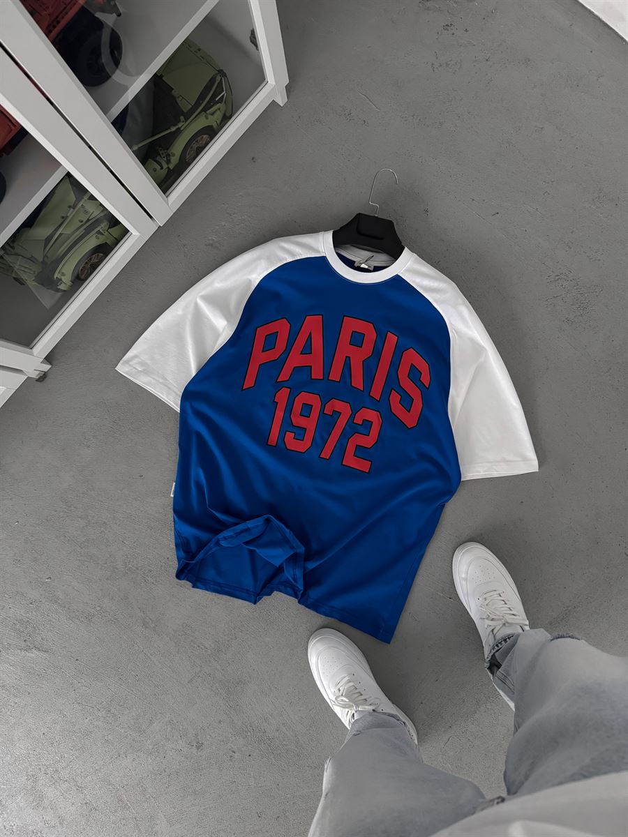 Blue Paris Print Oversize T-Shirt JJ-343