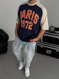 Navy Blue Paris Print Oversize T-Shirt JJ-343