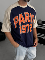 Navy Blue Paris Print Oversize T-Shirt JJ-343