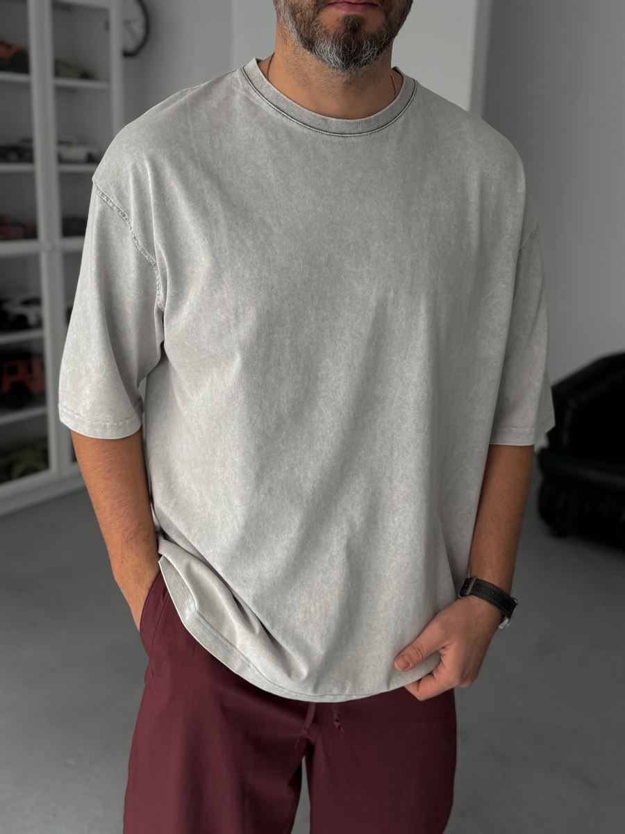 Grey Basic Washed Oversize T-Shirt JJ-295