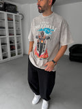 Grey Freedom Print Washed Oversize T-Shirt JJ-190
