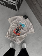 Grey Freedom Print Washed Oversize T-Shirt JJ-190