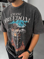 Anthracite Freedom Print Washed Oversize T-Shirt JJ-190