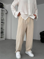 Beige Linen Textured Baggy Pants JJ-117