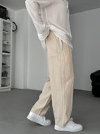 Beige Linen Textured Baggy Pants JJ-117
