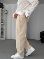 Beige Linen Textured Baggy Pants JJ-117