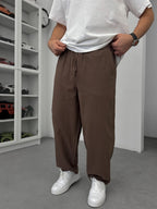 Coffee Brown Linen Textured Baggy Pants JJ-117