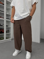 Coffee Brown Linen Textured Baggy Pants JJ-117