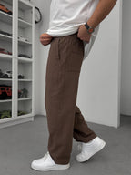 Coffee Brown Linen Textured Baggy Pants JJ-117