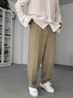 Light Khaki Linen Textured Baggy Pants JJ-117