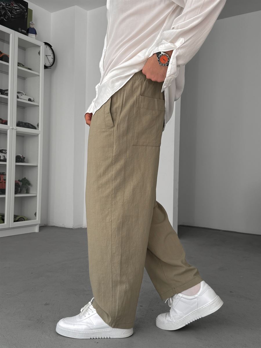 Light Khaki Linen Textured Baggy Pants JJ-117