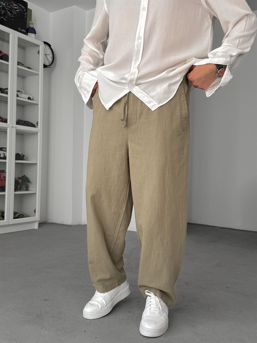 Light Khaki Linen Textured Baggy Pants JJ-117