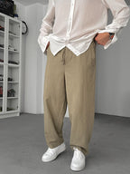 Light Khaki Linen Textured Baggy Pants JJ-117