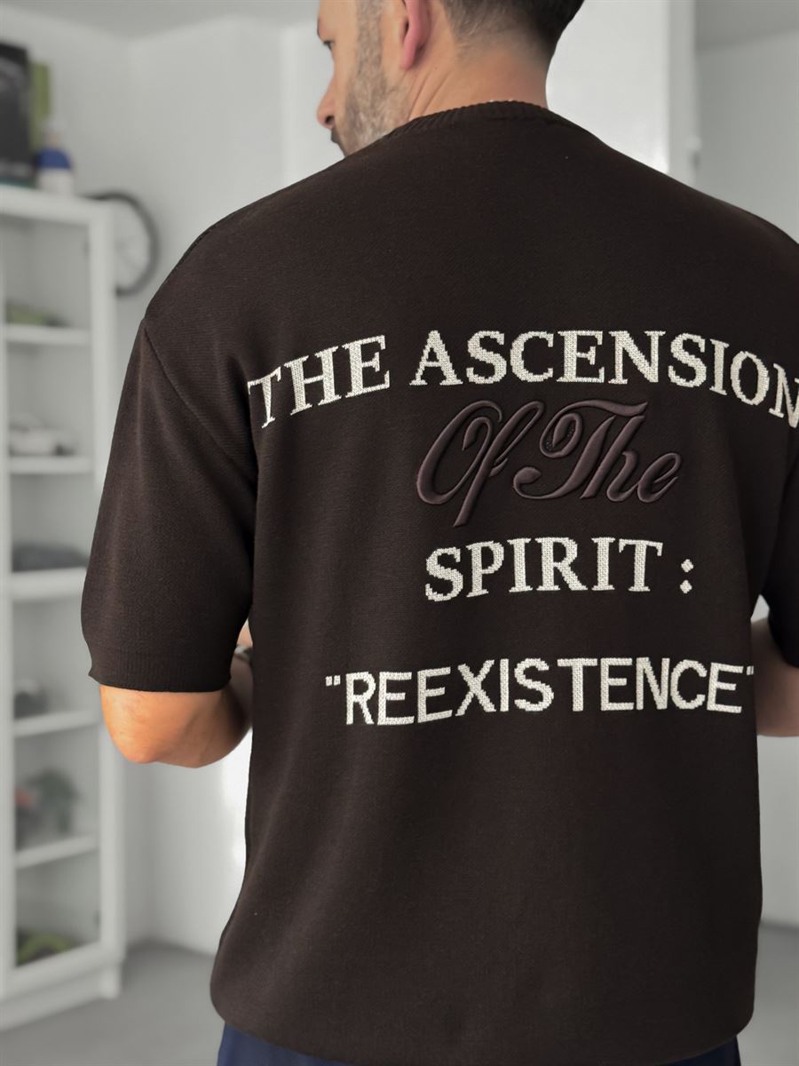 Coffee Embroidered Ribbed Knit T-Shirt TW-3341