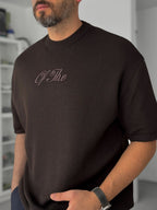 Coffee Embroidered Ribbed Knit T-Shirt TW-3341
