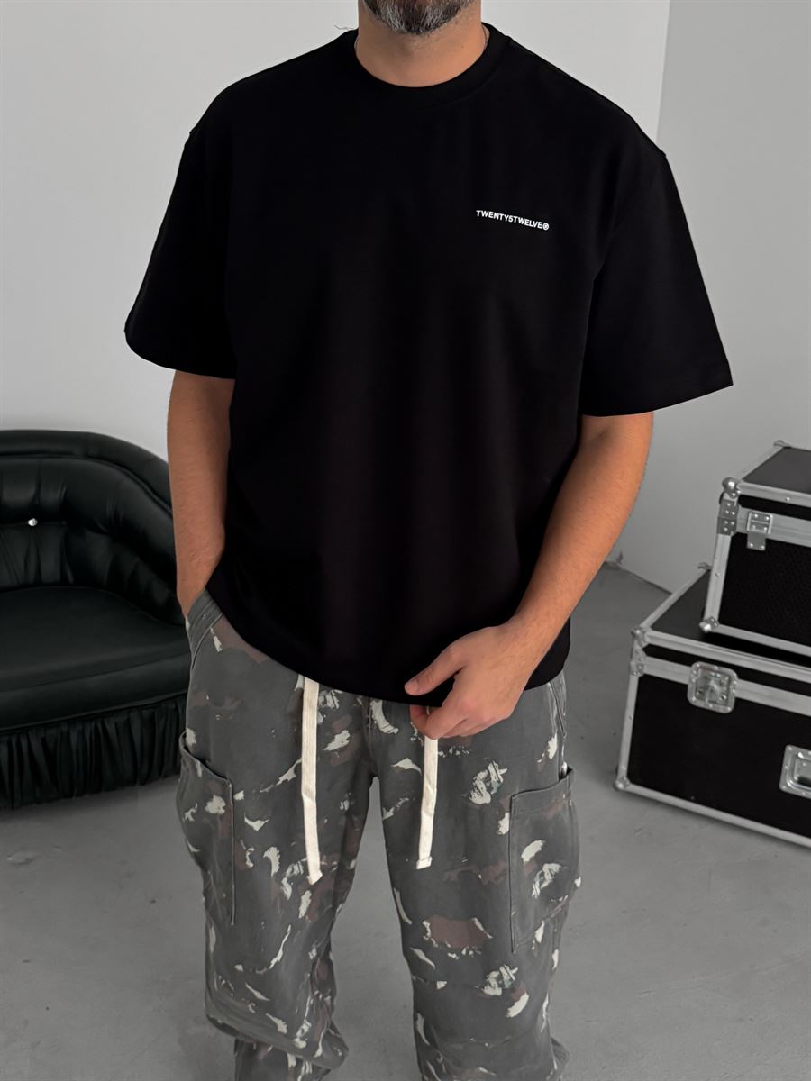 Black Embossed Two-Thread Oversize T-Shirt TW-1066