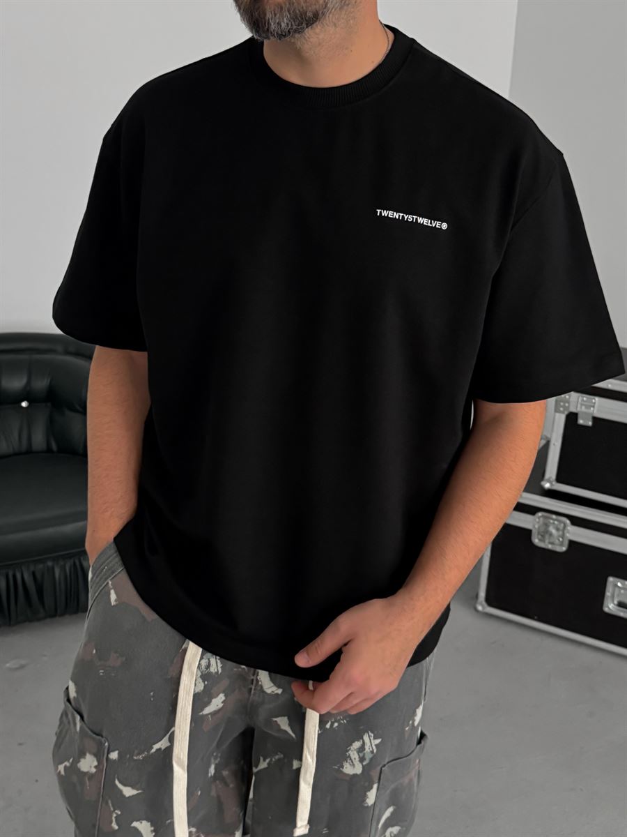 Black Embossed Two-Thread Oversize T-Shirt TW-1066