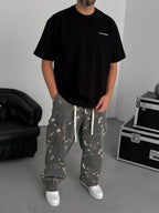 Black Embossed Two-Thread Oversize T-Shirt TW-1066