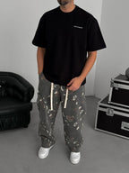 Black Embossed Two-Thread Oversize T-Shirt TW-1066