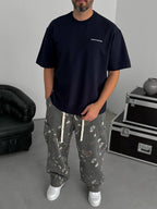 Navy Blue Embossed Two-Thread Oversize T-Shirt TW-1066