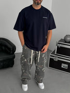 Navy Blue Embossed Two-Thread Oversize T-Shirt TW-1066