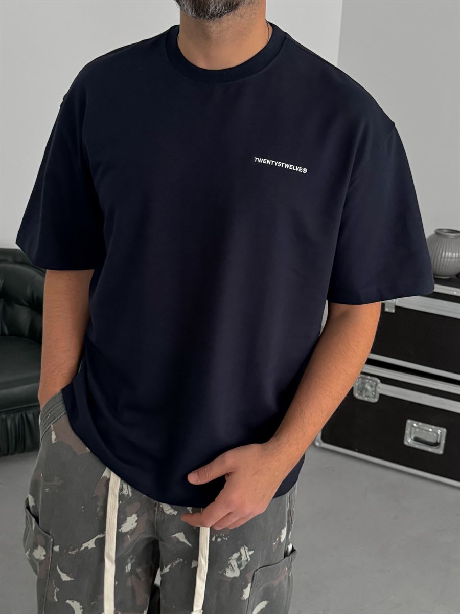 Navy Blue Embossed Two-Thread Oversize T-Shirt TW-1066