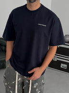 Navy Blue Embossed Two-Thread Oversize T-Shirt TW-1066