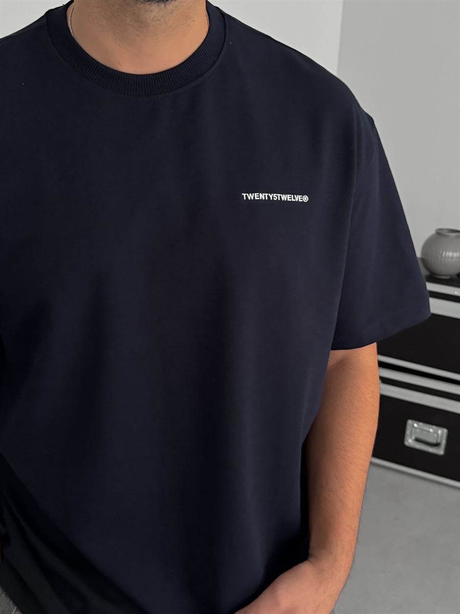 Navy Blue Embossed Two-Thread Oversize T-Shirt TW-1066