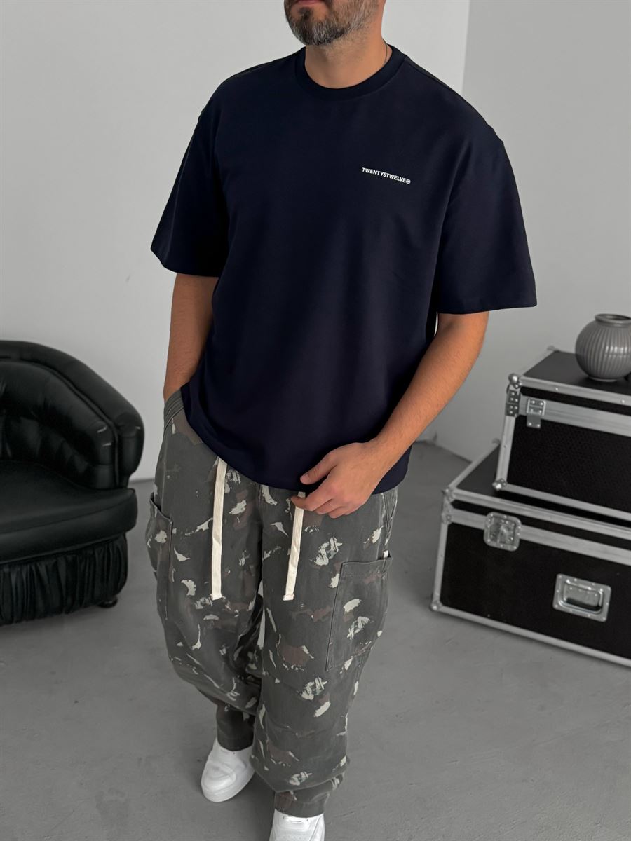 Navy Blue Embossed Two-Thread Oversize T-Shirt TW-1066