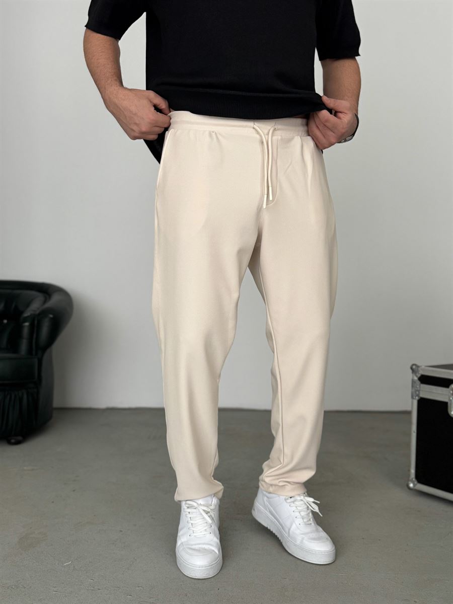 Beige Straight Fit Textured Trousers TW-1011